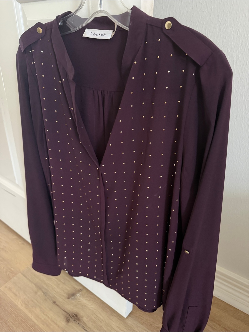 Calvin Klein Plum Long-Sleeve Studded Blouse